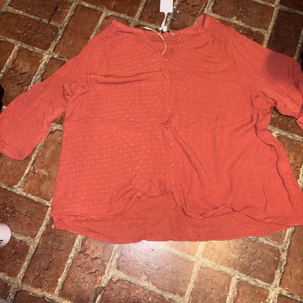 Rose & Olive Rust Button-Up Blouse